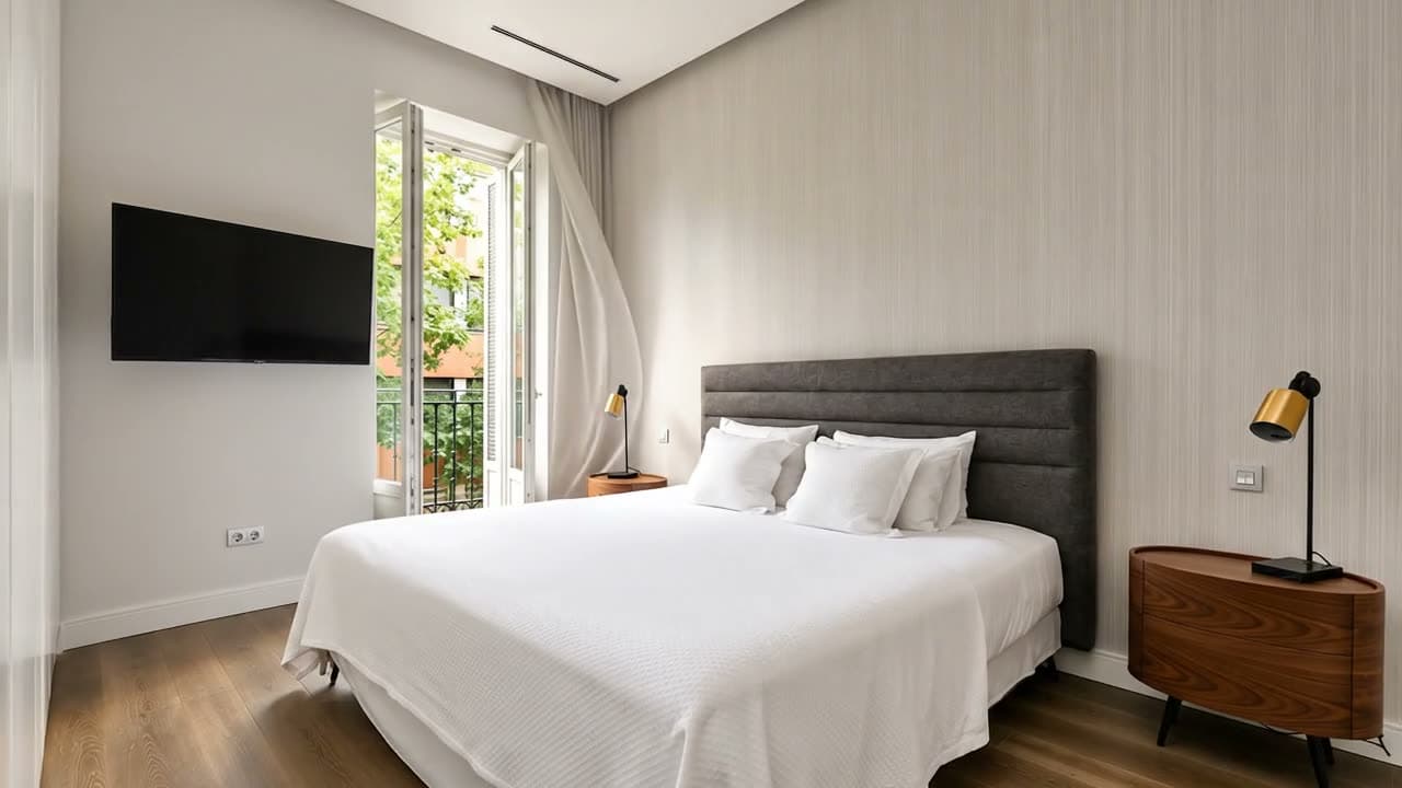 A styled bedroom, a typical Airbnb listing photo